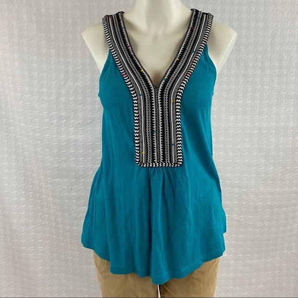 Anthropologie Tops - Akemi + Kim Teal Tank Top with Embroidered Band